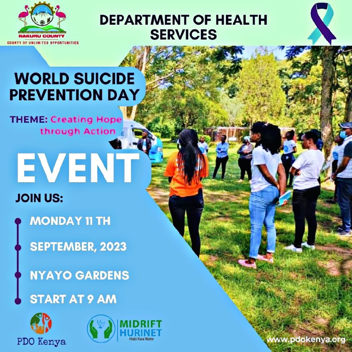 Join us this Monday beginning at 9 a.m. at Nyayo Gardens as we commemorate World Suicide Prevention and Awareness Day.
