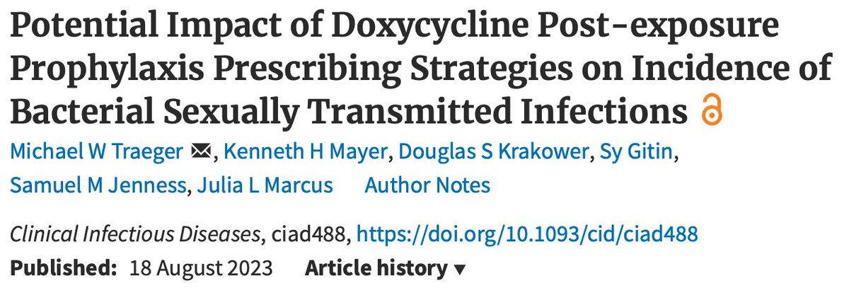 #doxyPEP is a game changer for STIs, but guidelines need to balance benefits with potential harms. We explored potential prescribing strategies &amp; found that prescribing doxyPEP to people with recent STIs could maximise efficiency for preventing future STIs bit.ly/3QNwoqM