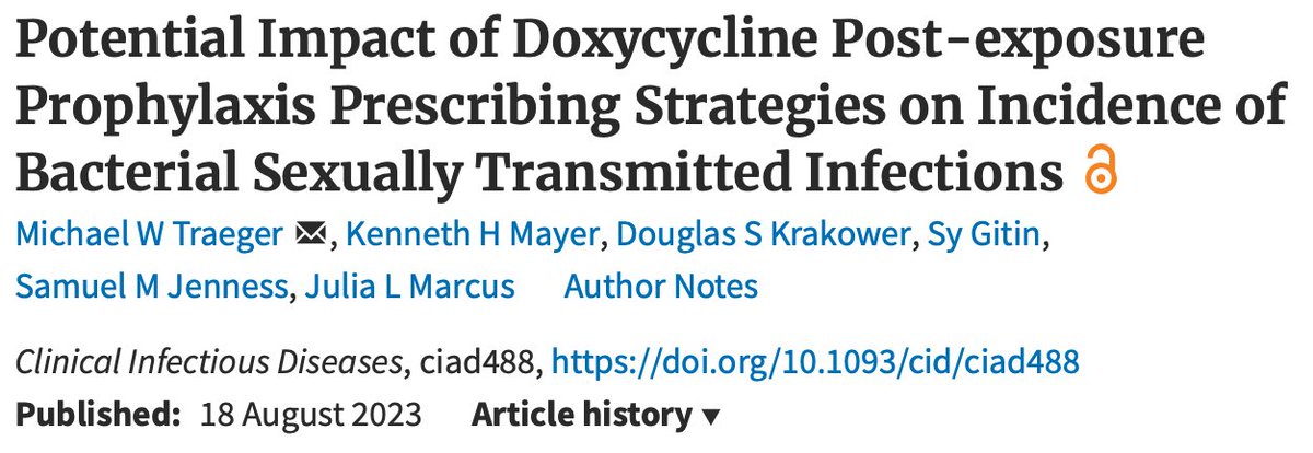 #doxyPEP is a game changer for STIs, but guidelines need to balance benefits with potential harms. We explored potential prescribing strategies & found that prescribing doxyPEP to people with recent STIs could maximise efficiency for preventing future STIs bit.ly/3QNwoqM