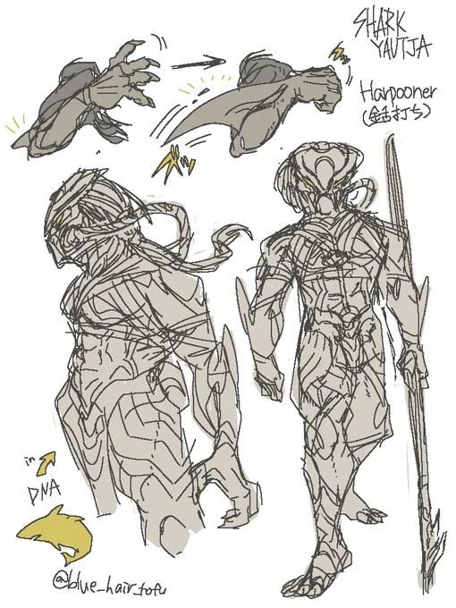 [Yautja OC] Shark/Harpooner yautja yautja in my dreams. He was trapped in a spaceship that had crashed in the ocean. To survive there, he had taken in shark DNA.  夢に出てきたサメ/銛撃ちプレデター 海に墜落した宇宙船に閉じ込められ、そこで生き延びるためにサメのDNAを取り込んでいた