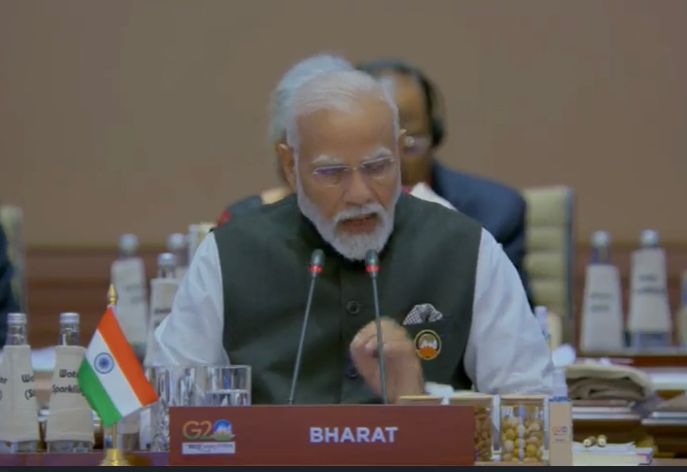 mohitpremsharma's tweet photo. Bharat has been written instead of India on the name plate in front of Prime Minister Narender Modi at the G 20 summit. https://t.co/UsGNvvOsLK