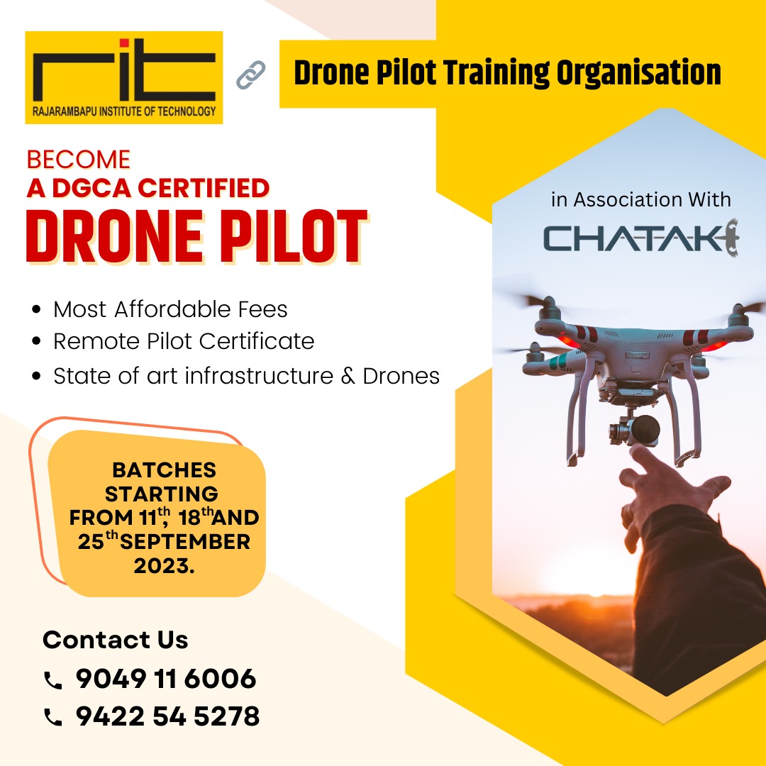 RIT Drone Pilot Training Organization has started Drone Pilot Training course and Remote Pilot Certification. 

Batches are staring from September 11, 2023.
#DroneTraining #DronePilot #LearnToFlyDrones #DroneSchool #DroneSkills #FlightTraining #AerialTraining #RemotePilot