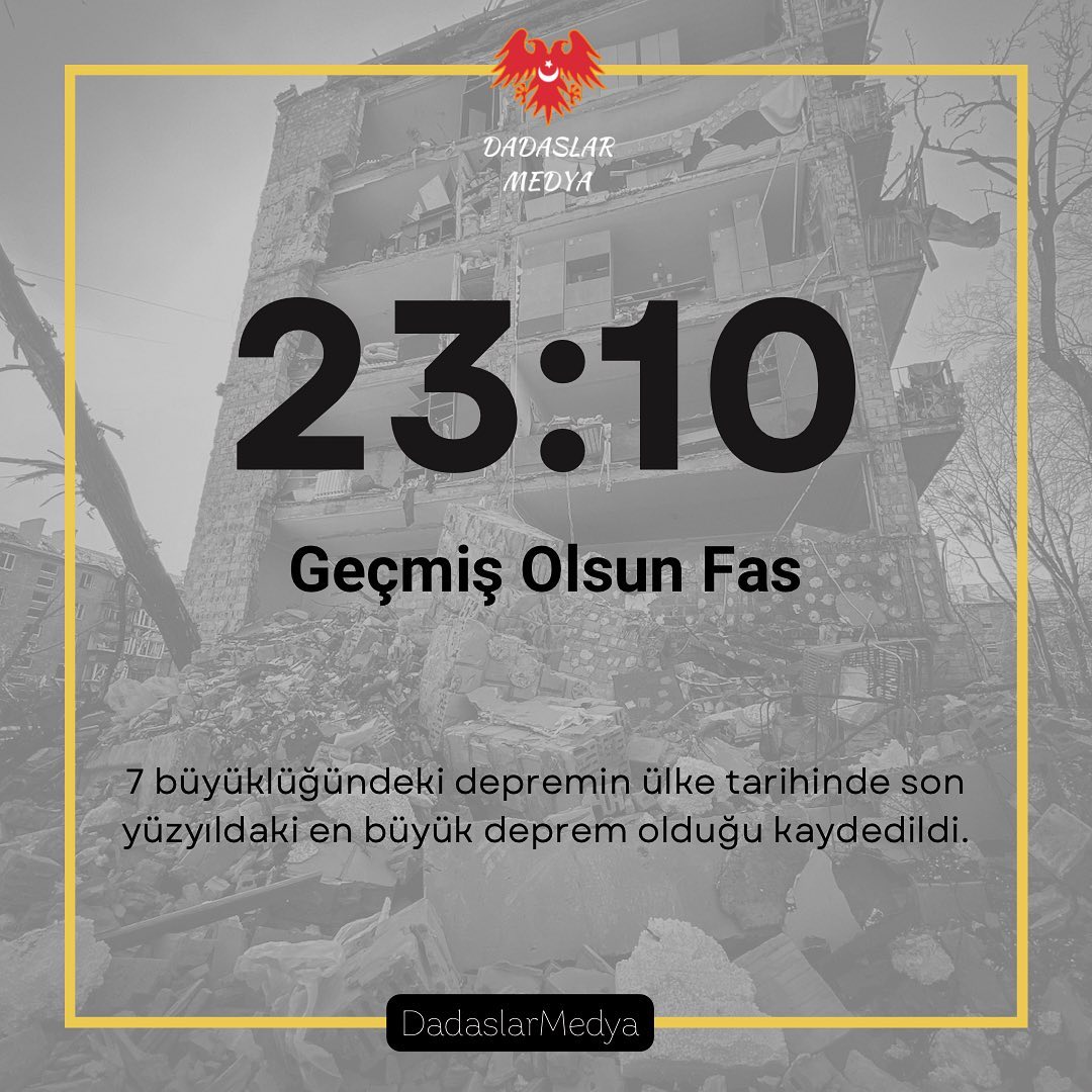 dadaslarmedya's tweet photo. Fas'ta meydana gelen 7 büyüklüğündeki depremde yüzlerce kişi öldü, tarihi binalar hasar gördü.

#deprem #fas #morocco #turkiye #earthquake https://t.co/Jq61yQTUkL