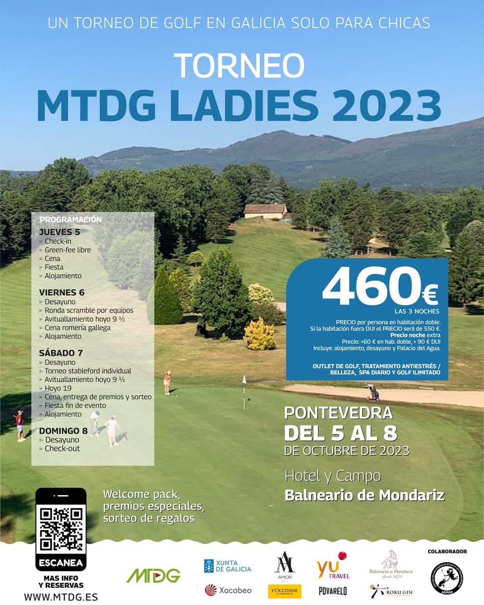 TorneosGolf's tweet photo. Hola, chicas:

Lo mejor de #Galicia os espera del 5 al 8 de Octubre. No os perdáis nuestro torneo exclusivo para jugadoras: 
#MTDGLadies2023.

Info e inscripciones en: https://t.co/m9EytSvAwH

#Golf #GolfFemenino #TorneosGolf #GolfAmateur #LadiesGolf https://t.co/pv1yuXf2sA