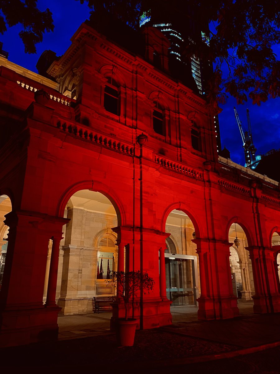 Parliament House is lit in red in support of raising awareness for Fetal Alcohol Spectrum Disorder. #FASDAwareness