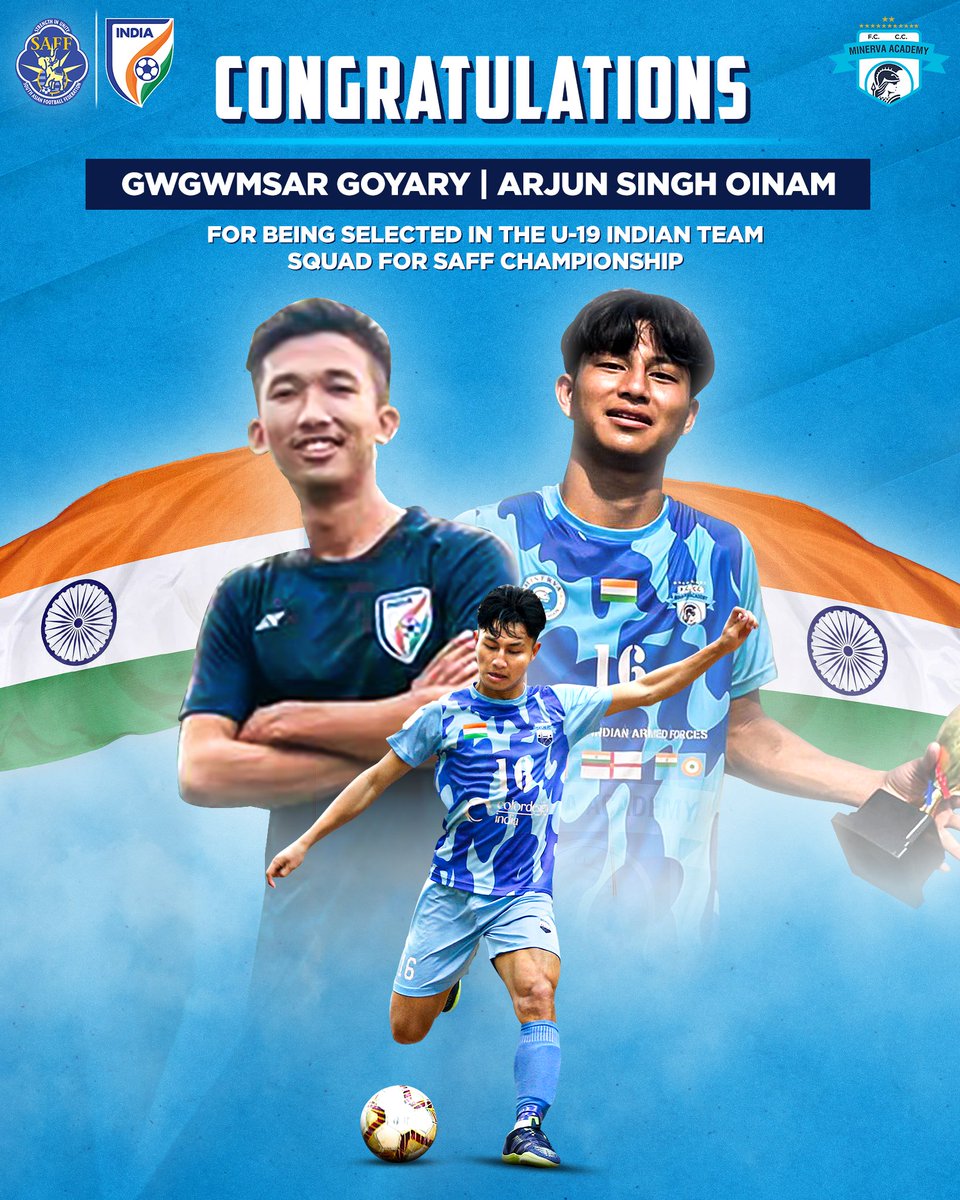 minervapunjabfc's tweet photo. ๐๐๐๐๐ ๐๐๐๐๐๐ ๐
Congratulations to our 2โฃ #Minervans for getting selected in the Indian National Team for the upcoming SAFF U19 Championship. ๐คฉ
#MAFC #Warriors #TheFactory #IndianFootball https://t.co/J73WbKf4Tv