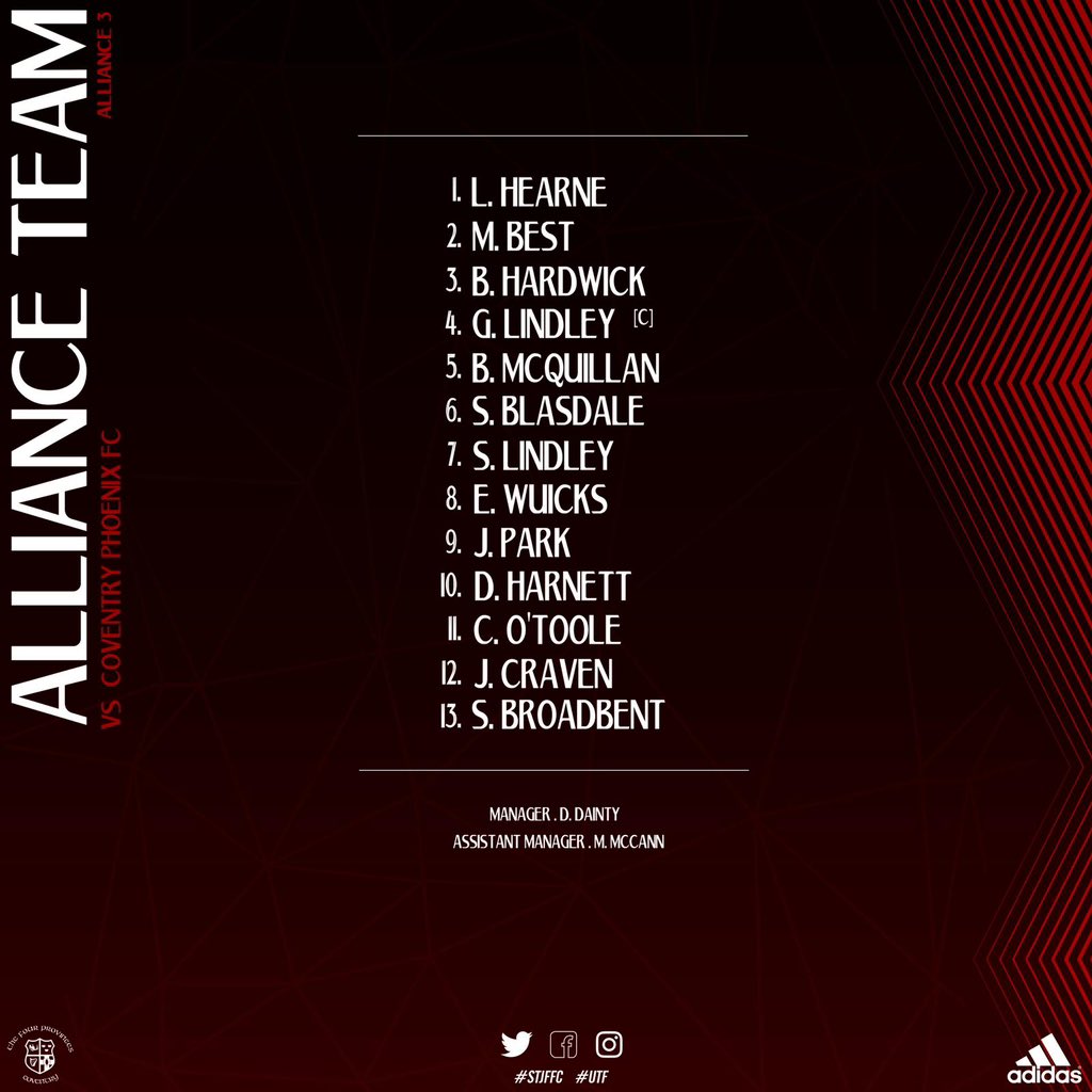 STJFFC's tweet photo. MATCH DAY ⚽️

Here’s the bhoys for todays games. 

➡️1st Team 
➡️2nd Team 
🏠Alliance Team 

‘MON THE FISHERS

#UTF🔴⚫️ #STJFFC https://t.co/zn6SBzjZUL