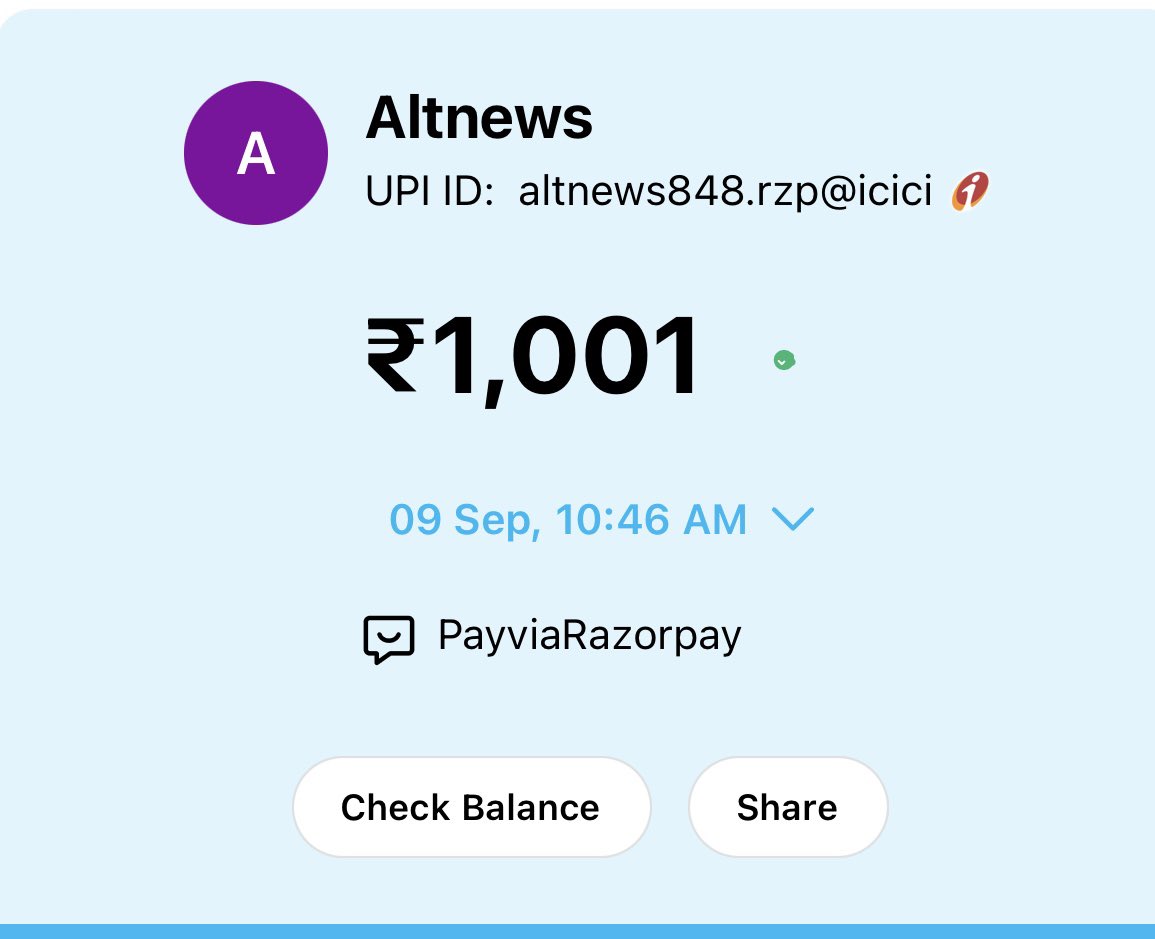 gsurya's tweet photo. @rishi_711 @zoo_bear My humble Shagun to @AltNews to continue to puncture #FakeNews of Sanghis https://t.co/5xJ9knI1av