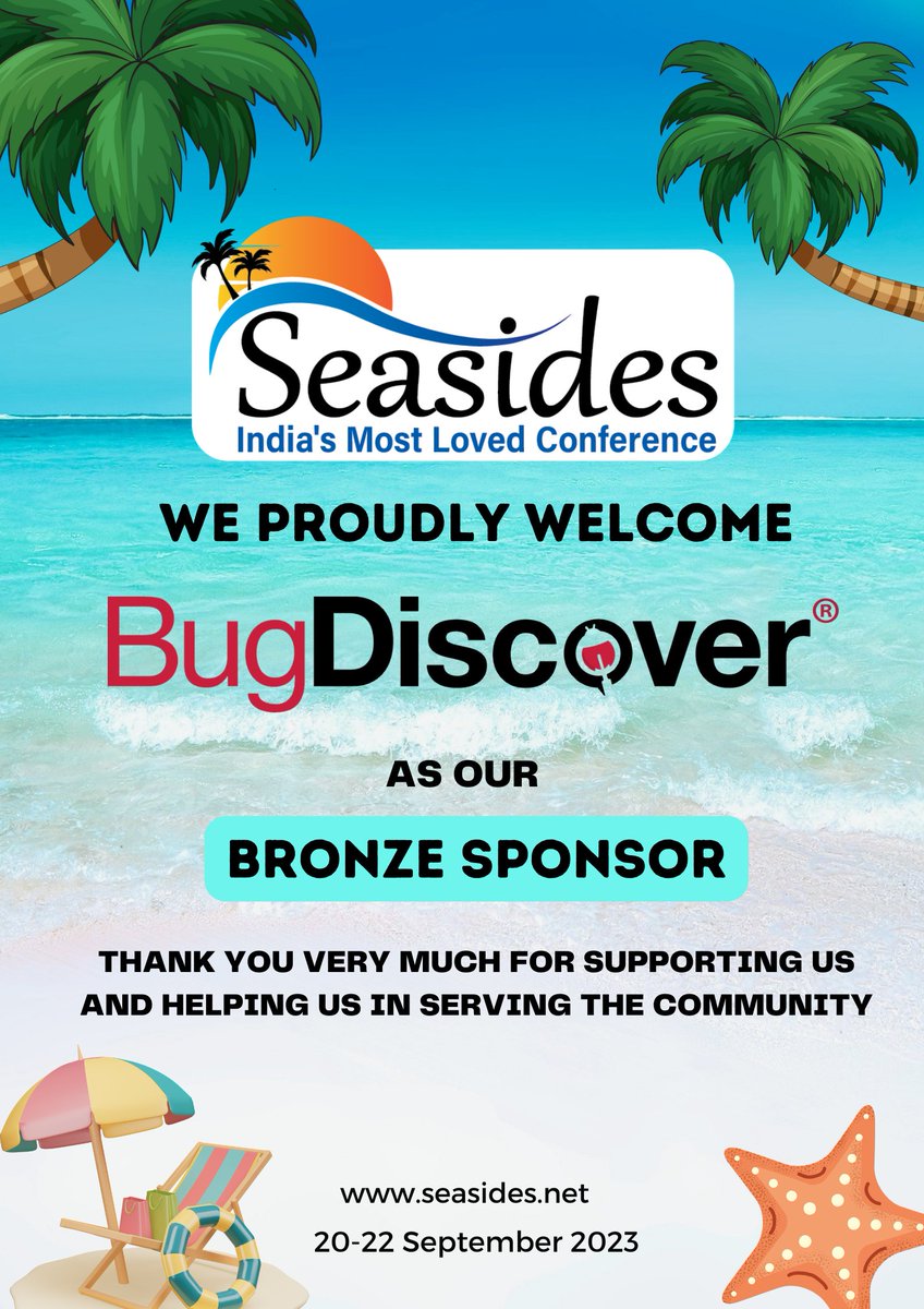 seasides_conf's tweet image. We are happy to welcome @bugdiscover_ on board as our Bronze sponsor
Bugdiscover is a crowd sourced community to secure Indian industries. They provide tailor made solutions to manage Bugbounty programs for organizations
A big thanks to the team of Bugdiscover for their support