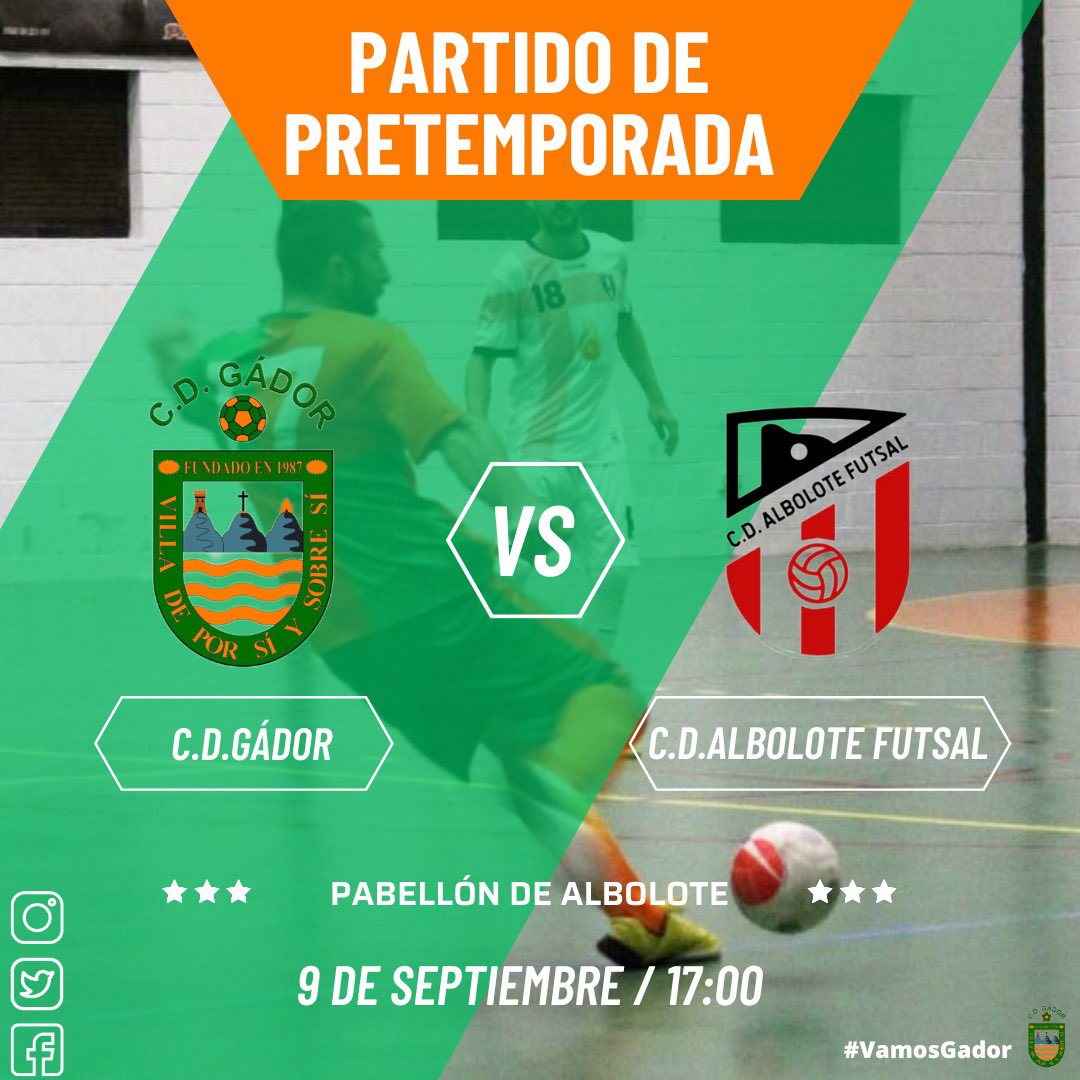 Este sábado tendremos un partido amistoso contra el C.D. Albolote.Será una buena oportunidad para probar nuestro nivel, ajustar nuestro juego y disfrutar del fútbol sala.

⌚️17:00
🆚 <a href="/albolote_futsal/">C.D. Albolote Futsal</a> 
🏟️ Pabellón municipal de Albolote 

#Pretemporada #FutbolSala #GadorAlbolote