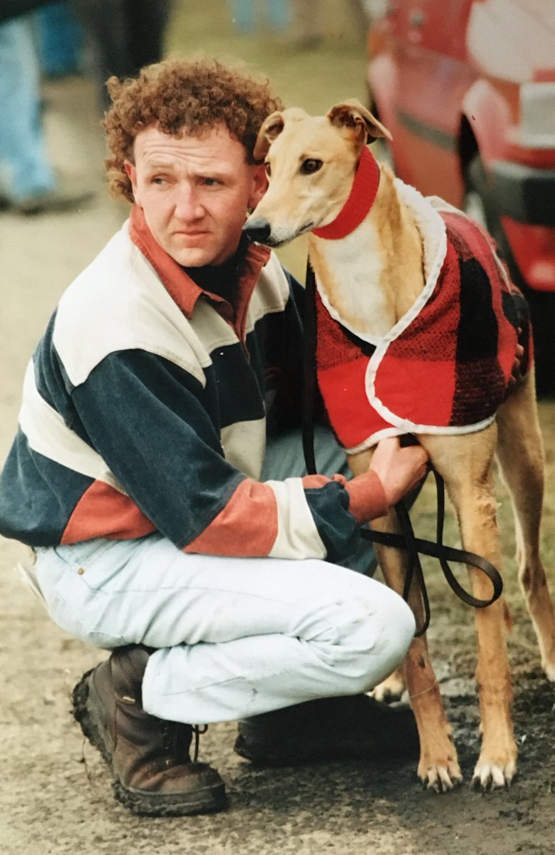 1996 Waterloo Cup winner Dashing Oak with trainer Michael O'Donovan. Full story click facebook.com/greyhoundandha… . #greyhounds #coursing #Waterloocup .