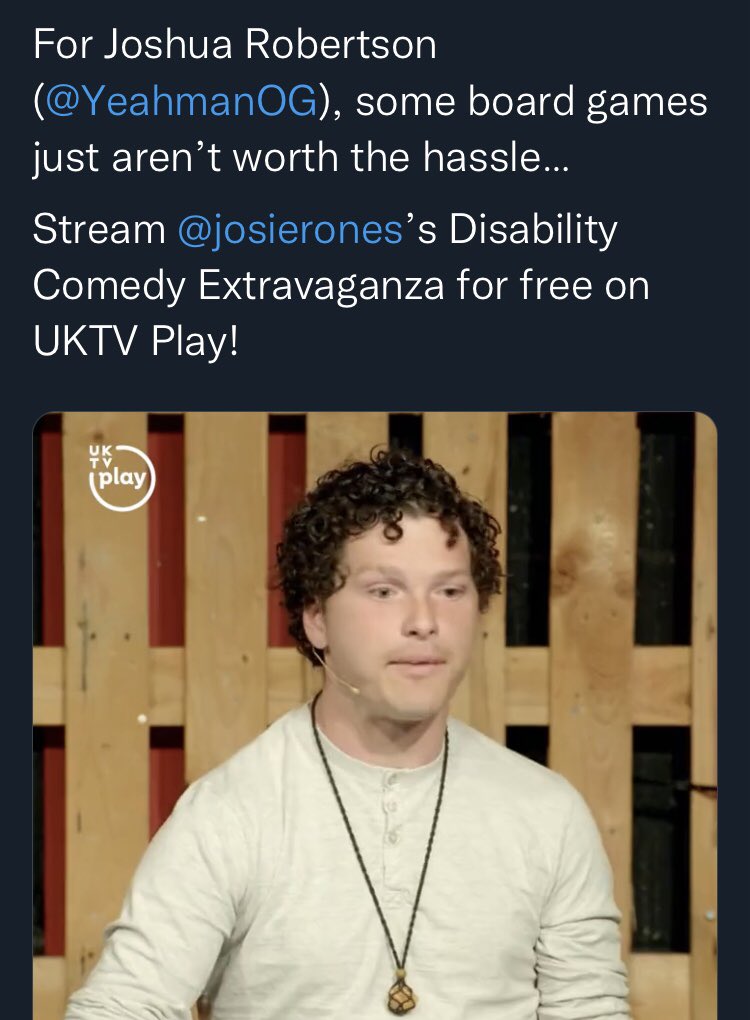YeahmanOG's tweet photo. THIS IS COOL!  @uktvplay put this joke about my daughter up on twitter. I guess to promote this TV show. https://t.co/I6zl6QZPvU #comedy #gig #tv #perfermance #daughter #uktv #joke https://t.co/l9LivyCzEP