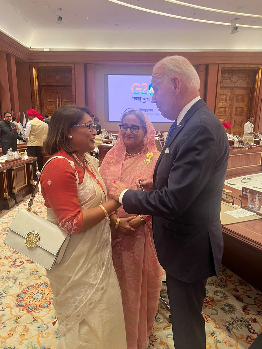 drSaimaWazed's tweet photo. Had a wonderful chat with @POTUS @JoeBiden at the #G20 Summit in #NewDelhi.

I spoke to him about the importance of #MentalHealth services as a part of comprehensive #PublicHealth, and school psychologists in the education system. https://t.co/DojjytpoQP