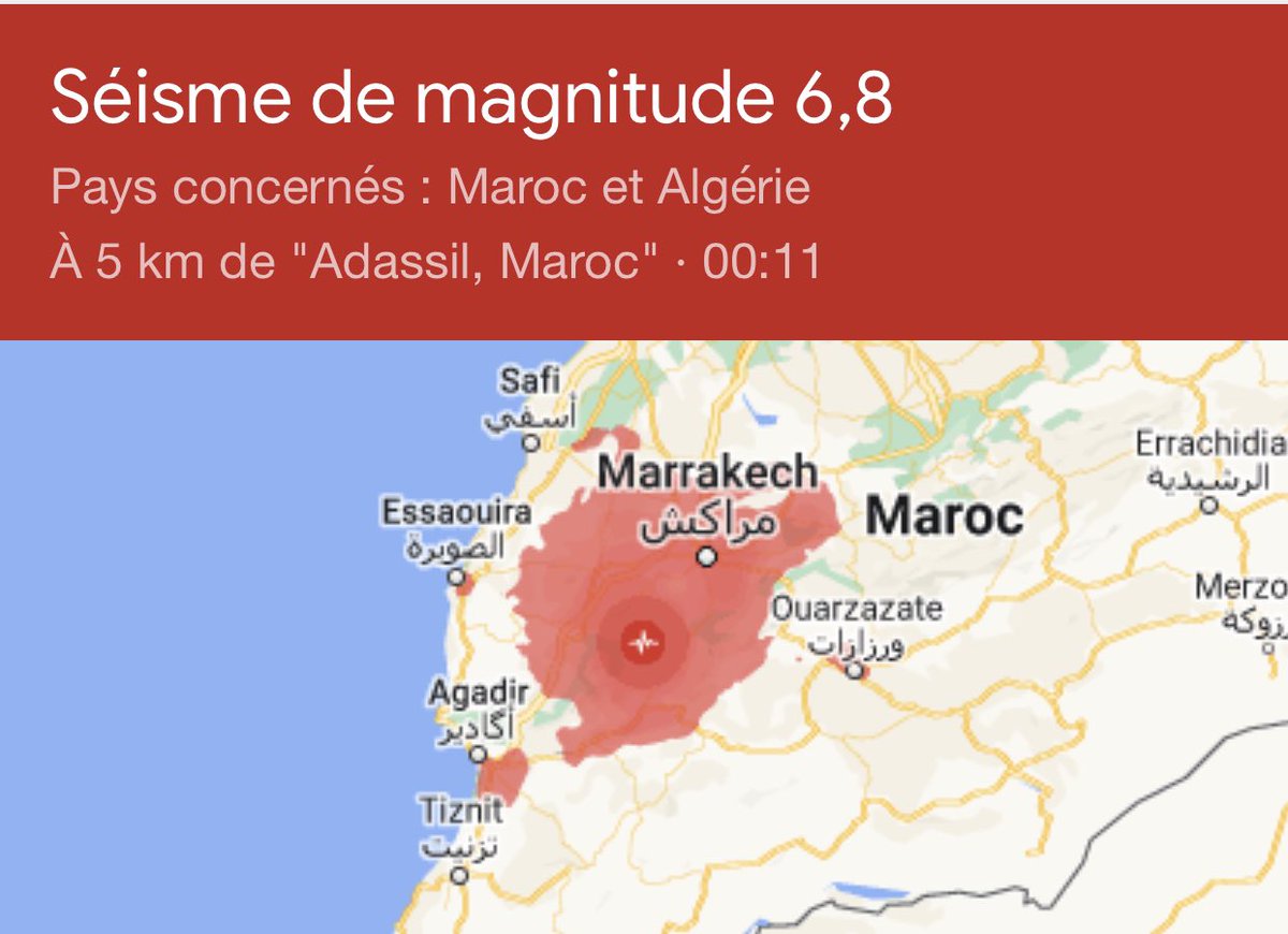 Un terrible tremblement de terre a frappé le Maroc 🇲🇦.
Toutes mes pensées vont aux familles des victimes, ainsi qu’aux blessés auxquels je souhaite un prompt rétablissement 🤲