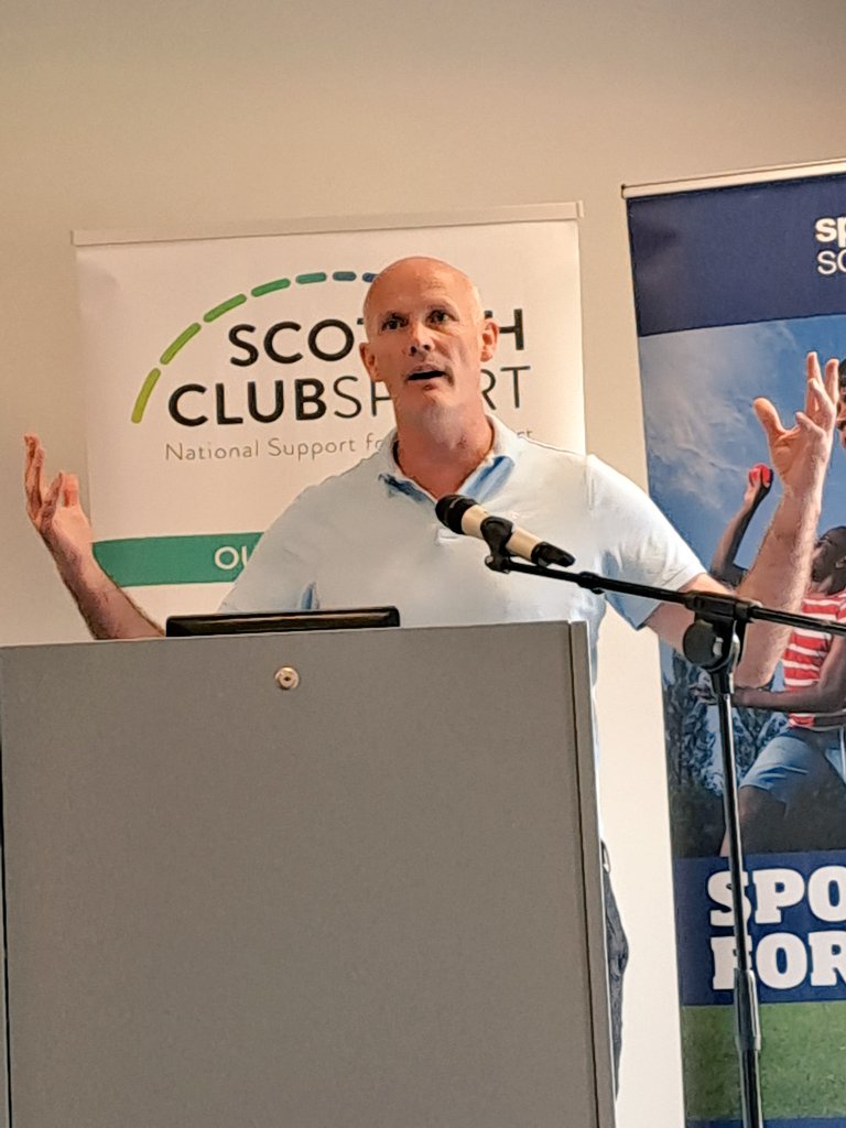 Forbes Dunlop, CEO of @sportscotland, delivered key #SportForLife messages in his keynote speech at this year's #ScotClubConf

9 action themes to work on e.g. recognising & improving the pressure volunteers are facing, diversifying our sport and supporting facility regeneration