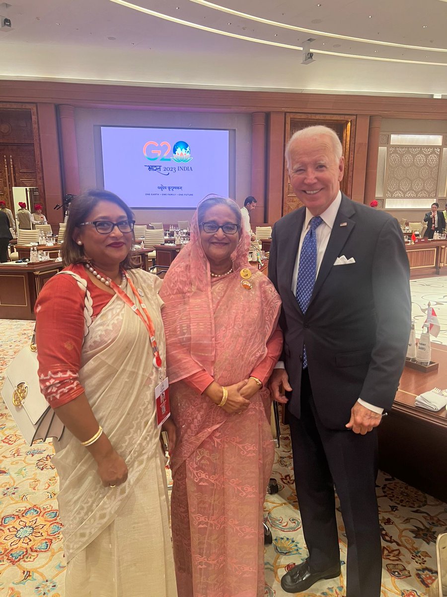drSaimaWazed's tweet photo. Had a wonderful chat with @POTUS @JoeBiden at the #G20 Summit in #NewDelhi.

I spoke to him about the importance of #MentalHealth services as a part of comprehensive #PublicHealth, and school psychologists in the education system. https://t.co/DojjytpoQP