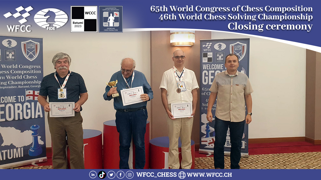 Wfcc_Chess's tweet photo. 65th World Congress of Chess Composition & 46th World Chess Solving Championship Closing ceremony β β β ββ β β β ββ β β β β #WCCC #Batumi #Georgia #wccc2023 #46wscs #64wccc #WFCC #ISC #chess #chess_composition #chess_solving #chess_problems #chess_endgame https://t.co/8J5mV5OhqB