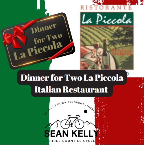 3CountiesCycle's tweet photo. COMPETITION TIME! Buy your ticket for the Sean Kelly Three Counties Cycle by Sunday Sept 10th and WIN dinner for 2 at La Piccola, Limerick! All entries to date included (except prior winners) https://t.co/OapUAWODFn #Sept17th #Cycle4DSL https://t.co/s2qz7pwNRB