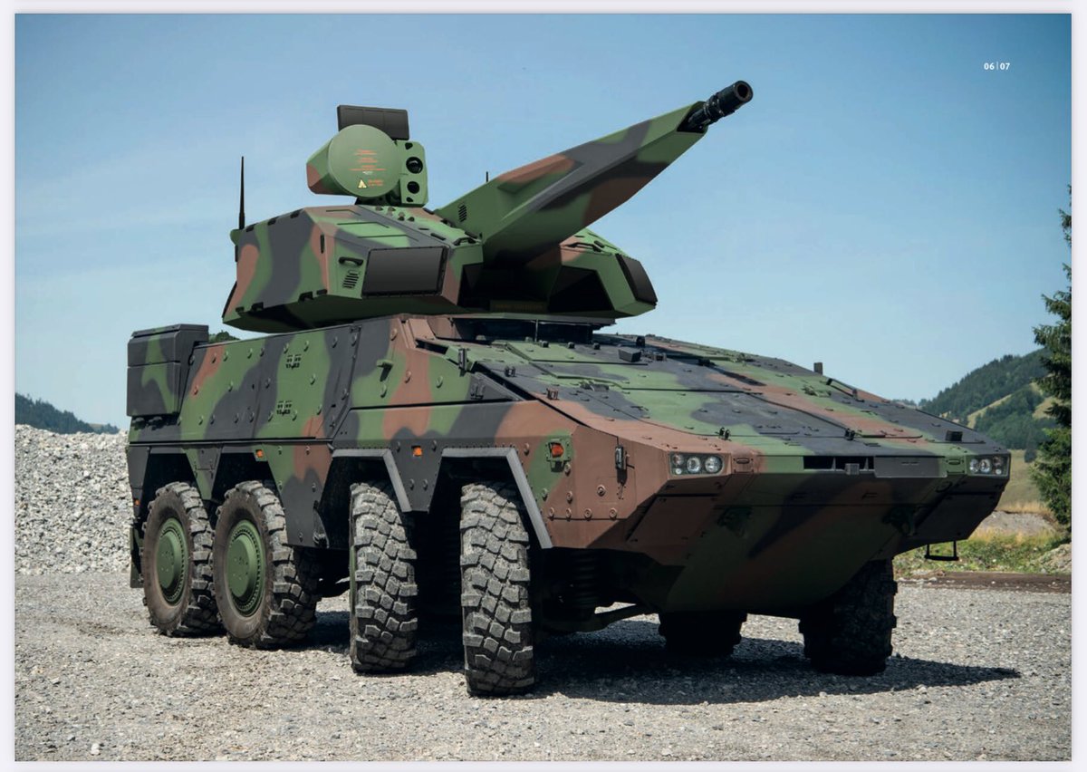 Rheinmetall's revised turret for the 35 mm SkyRanger. Seen here on Boxer, it has a maximum rate of fire of 1,000+ rpm,  a 4 km range using AHEAD airburst ammunition, and an AESA radar that can detect targets at 30 km. Show me another SHORAD system that's more lethal. I'll wait.