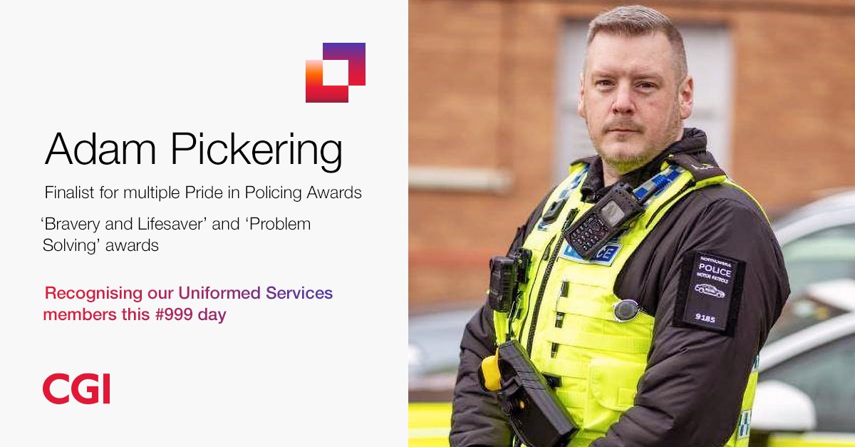 Today is #999day and Adam Pickering, DC, Cyber Security at CGI UK is a Special Constable and has been nominated for multiple Pride in Policing awards under the categories ‘Bravery and Lifesaver Award’ and ‘Problem Solving Award’. bit.ly/3Z9TOJ8 #WeAreCGI #Policing