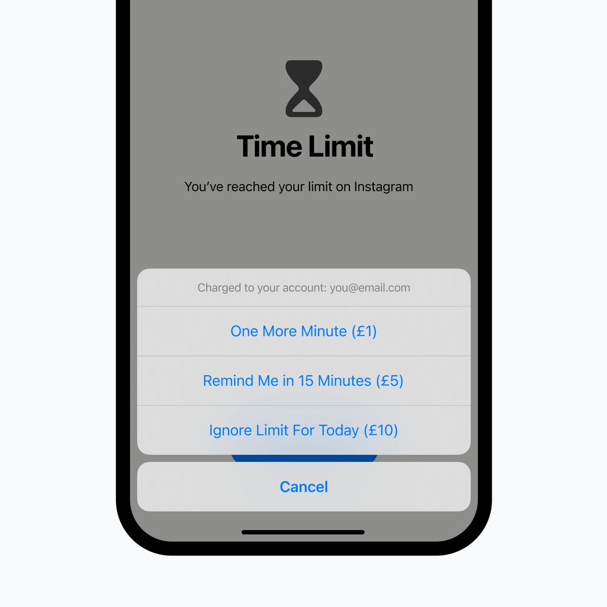SashaBWard's tweet photo. Make me pay to ignore my app limits #badideas #productdesign #Apple https://t.co/gXPRjrWfme