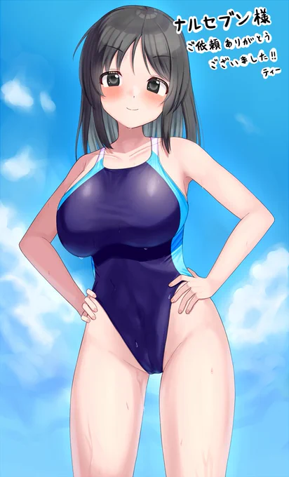 skebにて依頼者様のオリキャラを描かせていただきました。まだ暑い日が続くので、水着指定は涼しさを感じていいですね!ご依頼いただきありがとうございました! 