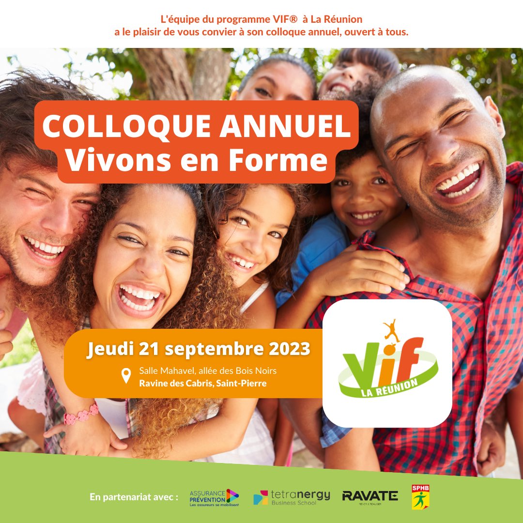 📣📆 Jeudi 21 septembre 2023 COLLOQUE ANNUEL Vivons en Forme La Réunion🤩Journée d'échanges autour de la prévention santé sur le territoire réunionnais: conférence, tables rondes, ateliers (inclus cocktail déjeunatoire).
🔔Gratuit inscription obligatoire ➡️mobi-survey.fr/sm/surveys/viv…