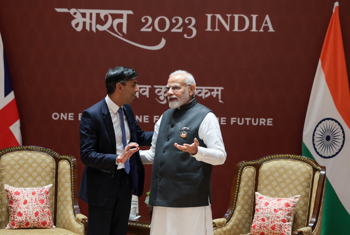 Great to have met PM @RishiSunak on the sidelines of the G20 Summit in Delhi. We discussed ways to deepen trade linkages and boost investment. India and UK will keep working for a prosperous and sustainable planet.