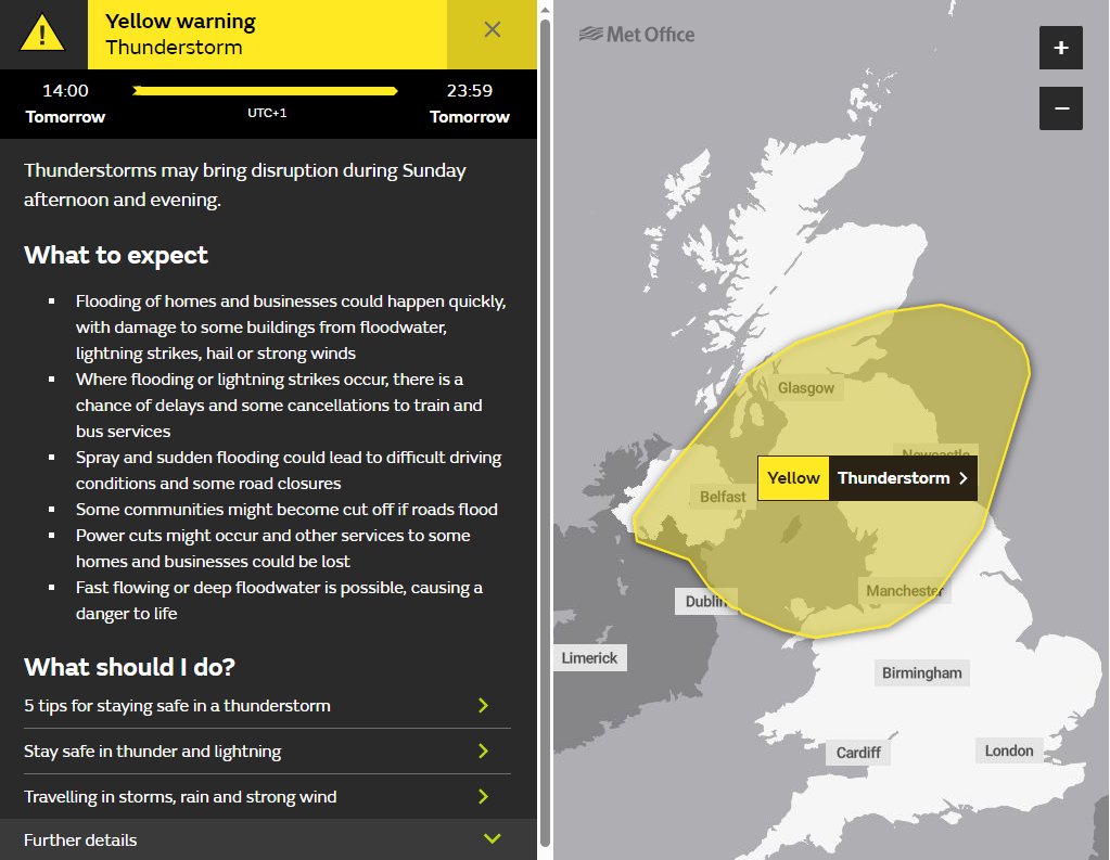 ⚠️YELLOW WEATHER WARNING⚠️

The <a href="/metoffice/">Met Office</a> have issued a yellow weather warning for thunderstorms across the country tomorrow.

Tomorrow (10/09) 14:00 - 23:59.