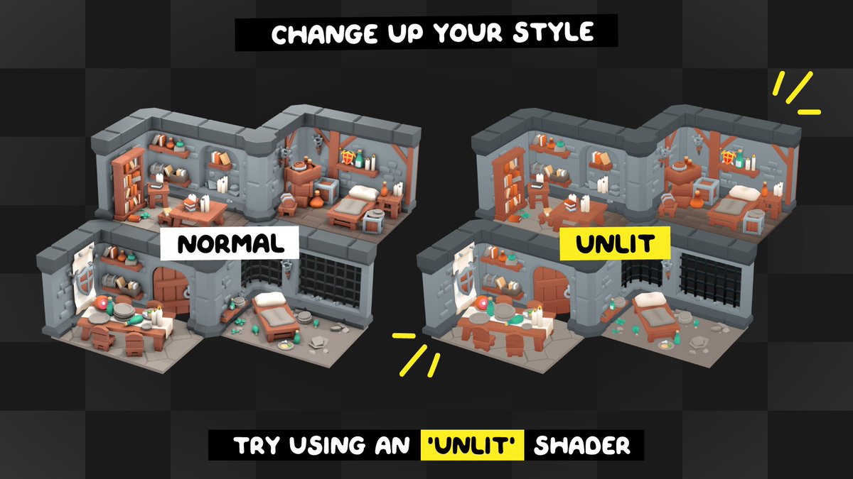 KayLousberg's tweet image. Here's a tip 💡: Change up your style. All my textured assets are made in such a way that they also look sweet using an unlit shader in your game engine.
#gamedev #unity3d #gameassets