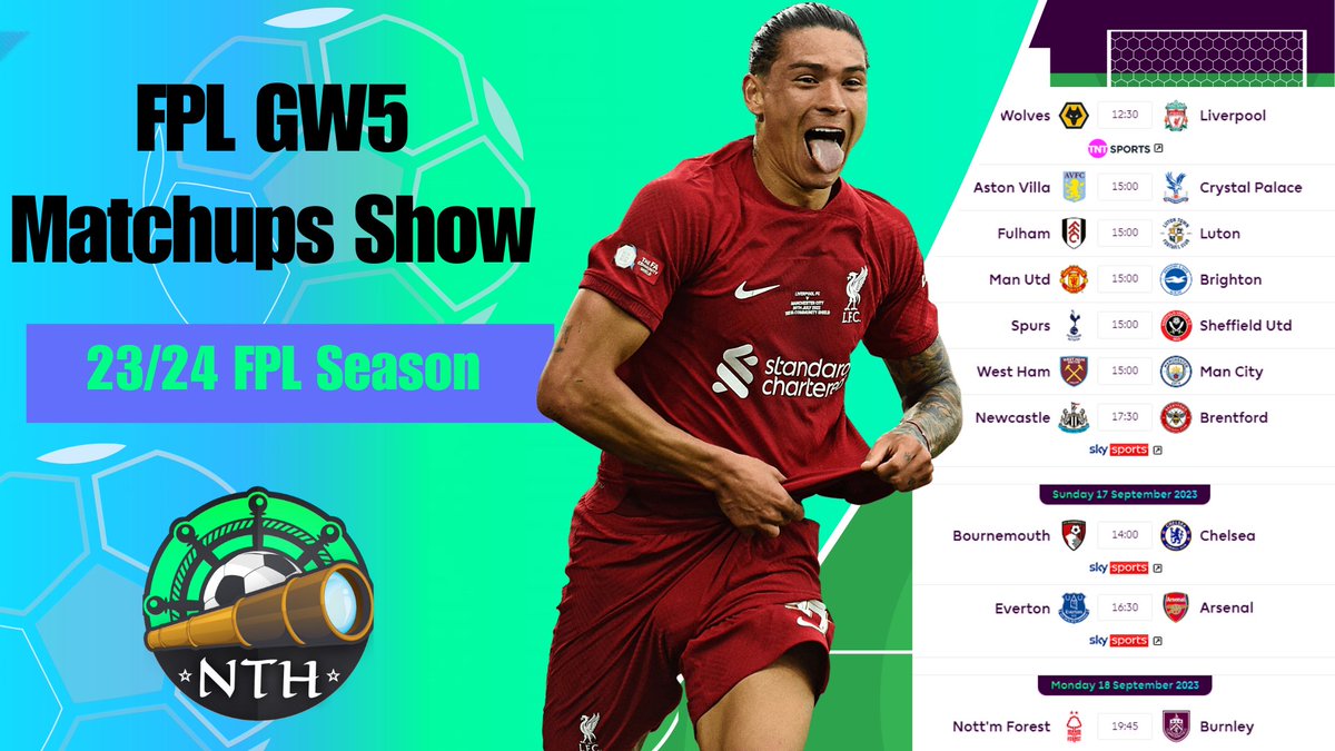 LockedinFPL's tweet photo. 📢FPL 23/24 GW5 Matchups Show on @NetThatHaul at 6pm UK (Tue 12th Sep)👉https://t.co/8AfTlo6lRR📺
Check our tools- @FplMariner's FDRs, Zonals & Captaincy Metric & @FPLLens' NetxG & Matchups. First, GW4 Review show Mon at 5pm UK (11th Sep).
❤️/♻️ Appreciated https://t.co/EpqLv9TPOX