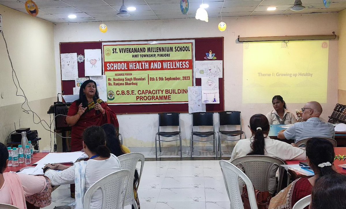 SVMS_Pinjore's tweet photo. CBSE Capacity Building Programme, a two-day workshop on Health and Wellness in the classroom was organized on the 8th and 9th of September at St. Vivekanand Millennium School, HMT Township Pinjore.  

#CBSE #cbseworkshop #workshop #teachers #teacherdevelopment #pinjoreofficial https://t.co/kDWTjm1xcD