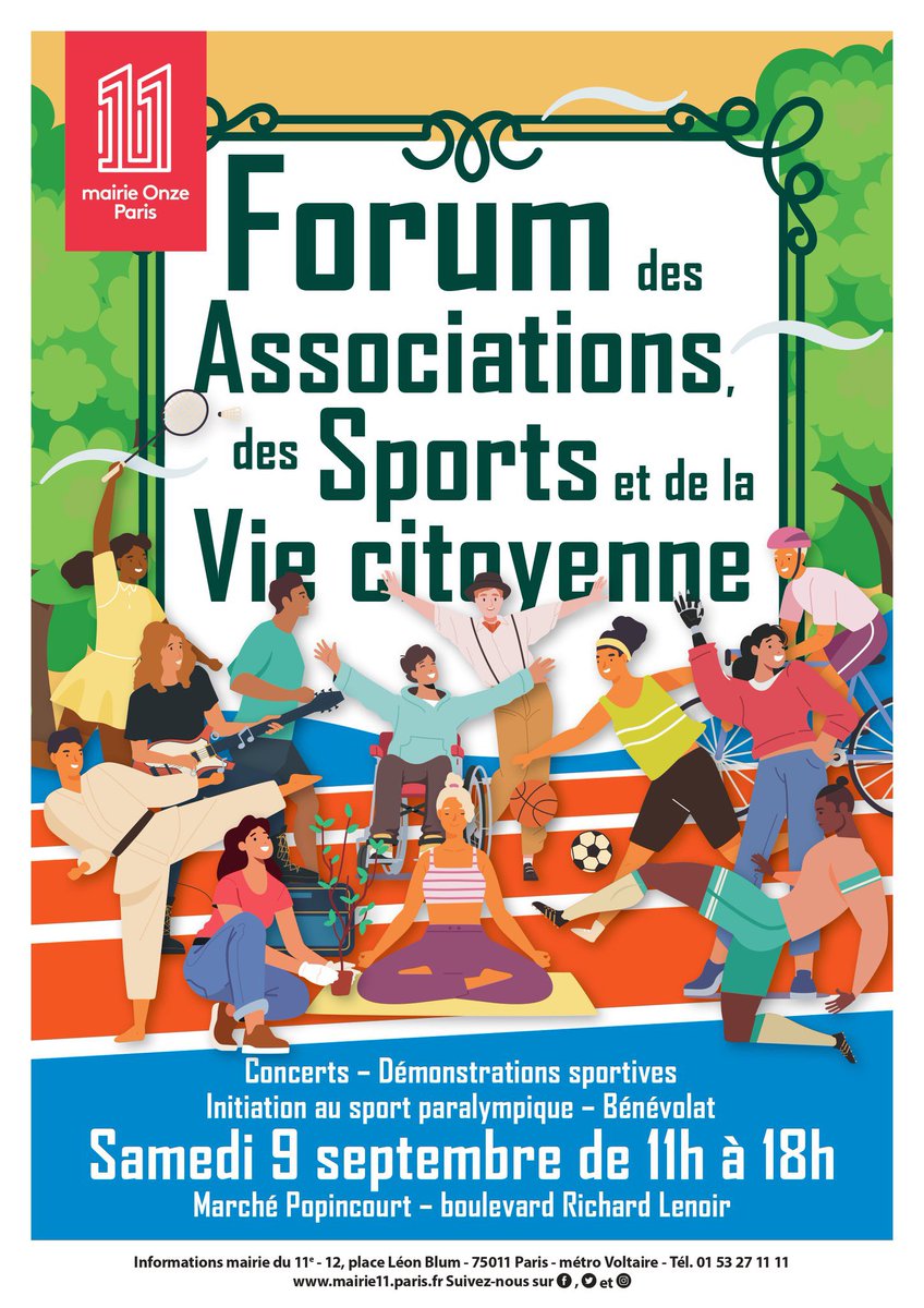 190 associations et autant d’occasions de s’engager ! Mais aussi de nombreuses animations pour découvrir des sports et des causes à soutenir : le Forum des associations, des sports et de la vie citoyenne vous attend jusqu’à 18h boulevard Richard Lenoir #Paris11