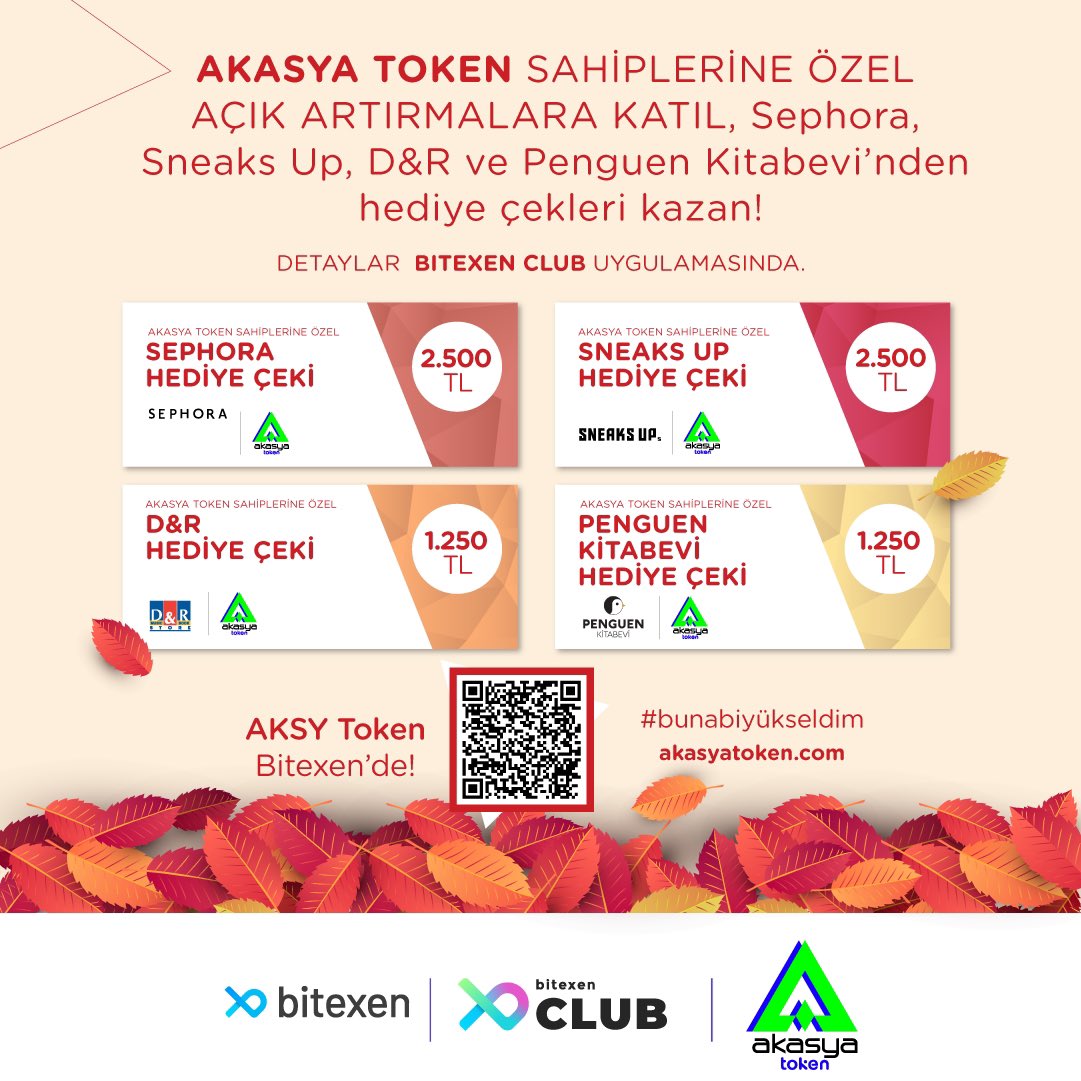 AkasyaToken's tweet photo. Akasya Token sahiplerine özel açık artırmalara katıl, Sephora, Sneaks Up, ve Penguen Kitapevi’nden hediye çekleri kazan! 

Detaylar Bitexen Club uygulamasında. 

#Akasya #AkasyaToken #Bitexen #bitexenclub https://t.co/qXlZktKQP1