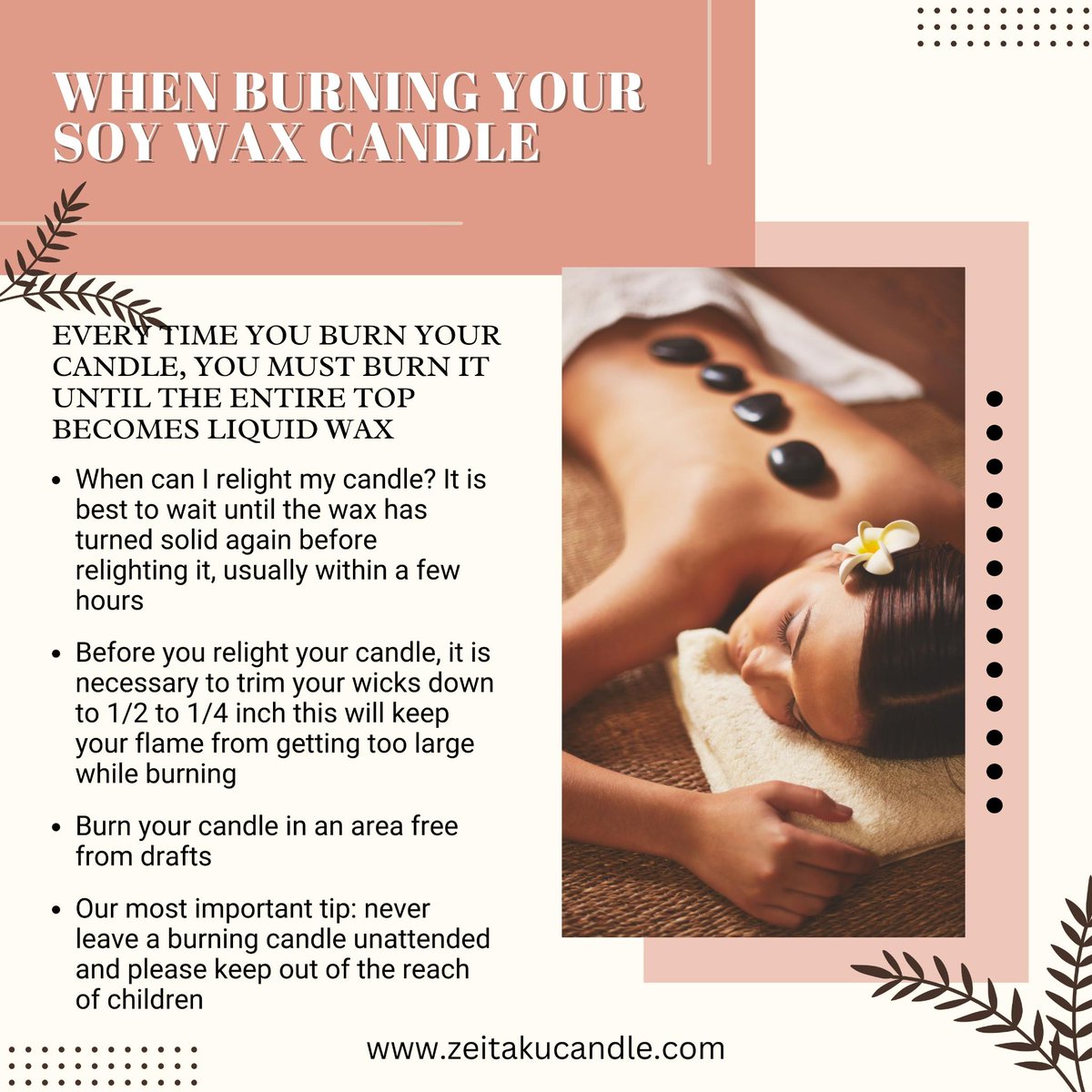 Soy wax is made from soybeans. Specifically, the soy beans grown in the Midwest of the United States. The beans are cleaned, cracked, de-hulled, and rolled into flakes after being harvested.
----
🌐 zeitakucandle.com
.
#zeitaku #candlecompany #sensualmassagecandles