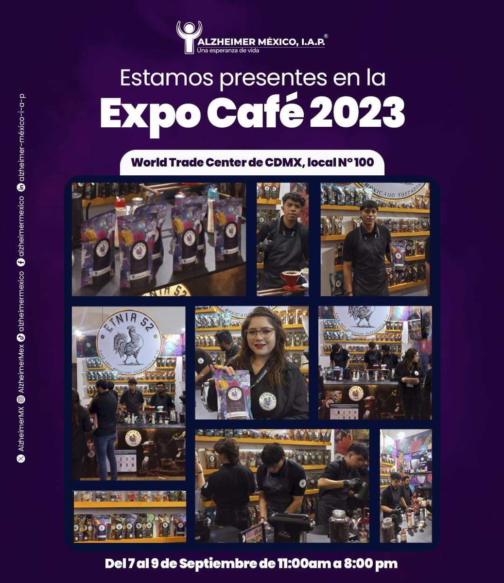 AlzheimerMx's tweet image. ¡Continuamos en el Stand 100 en la Expo Café 2023 en em WTC.

Con tu compra nos ayudas a seguir haciéndole frente al Alzheimer. 💜😃

#AlzheimerMéxico #ExpoCafé2023
#WTCCDMX
#ProductosConCausa