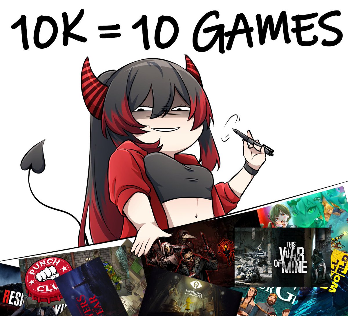 10K Twitter GAME GIVEAWAY! 👏👏👏 To celebrate this GOAL you can get 1 of 10 games! Winner will be choosed Random! Follow, like and Retweet to enter!☑️ Comments much appreciate! 🩷 End of the Giveaway will be in 10 Days!🔥 The Games will be introduced in the comment below!👇