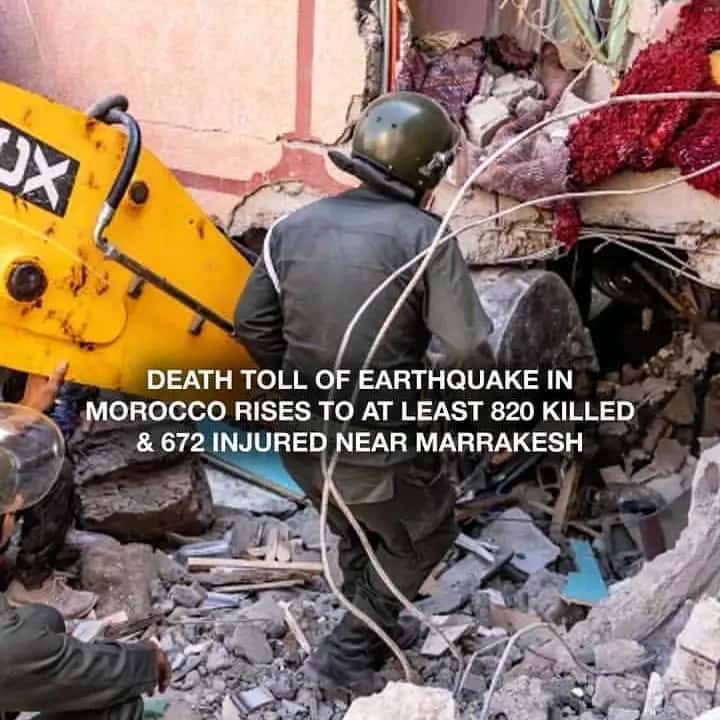 AliKaru3's tweet photo. Pray for 🇲🇦 

A magnitude 6.8 earthquake has hit Morocco killing at least 820 people, injuring more than 670, damaging ancient buildings, and sending terrified residents fleeing their homes into the streets for seftey.

#muslim #morocco #earthquake #pray https://t.co/XjoxxtXipm