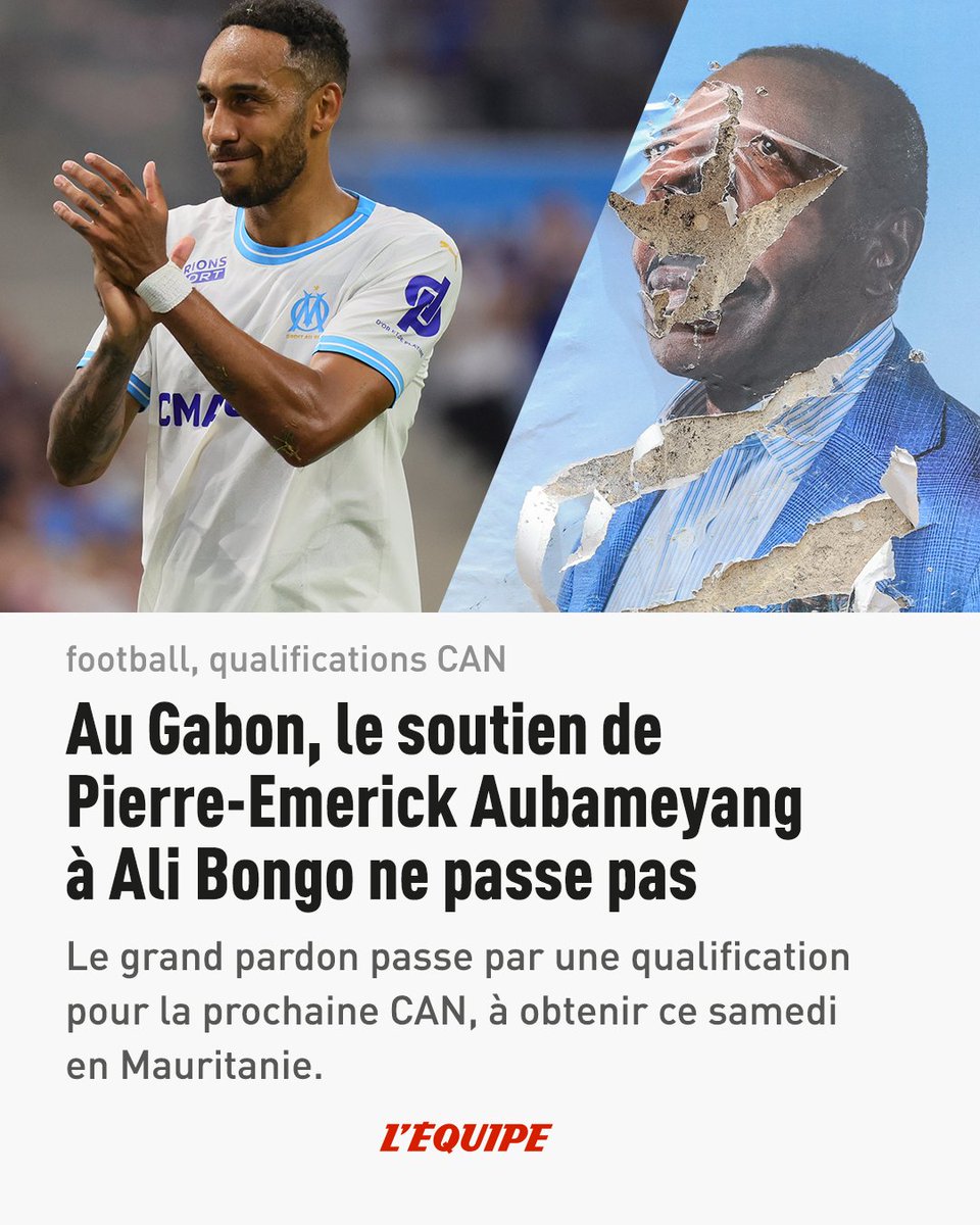 lequipe's tweet photo. Le soutien de Pierre-Emerick Aubameyang à Ali Bongo, tout juste renversé par un coup d'État, a fortement irrité l'opinion publique gabonaise. https://t.co/ud1rXZYKKG https://t.co/HNEZDaXzFf