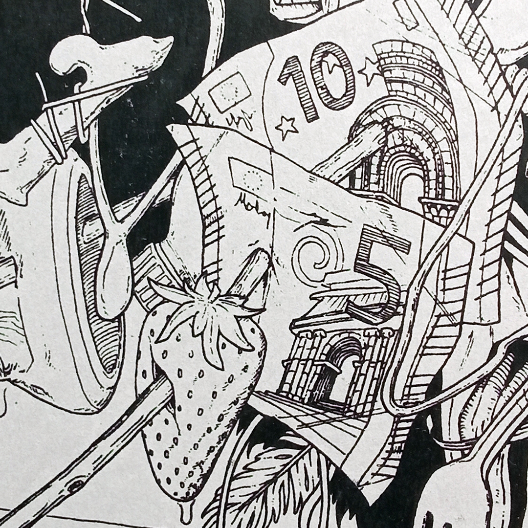 Precisaba unhas fotos máis guays desta peza, non sei si son millores ou piores do que tiña por aqui. A verdade é que as fotos sempre se me resistiron, tal vez por eso o lápiz e a tinta son máis amables conmigo :)
#silkscreen #silkscreenart #lineart #unipin