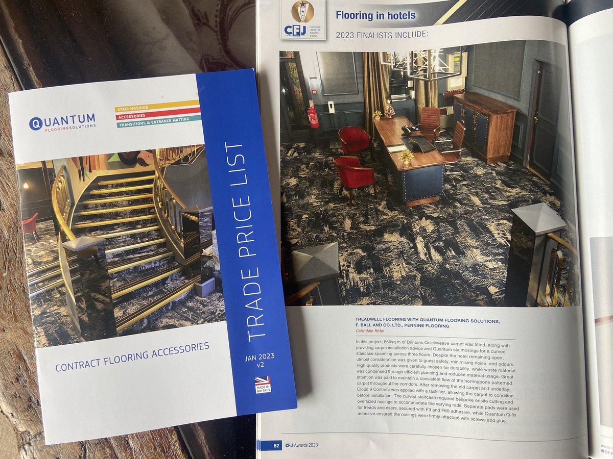 Treadwell Flooring were delighted to be one of 3 finalists in the flooring in Hotels category for work at The Cairndale Hotel (Dumfries) 
The Contract Flooring Journal (CFJ) awards ceremony was held at the IXL centre in Warwickshire <a href="/CFJMagazine/">CFJ Flooring Journal</a> <a href="/QuantumFlooring/">Quantum Flooring</a> <a href="/PennineFlooring/">Pennine Flooring</a>