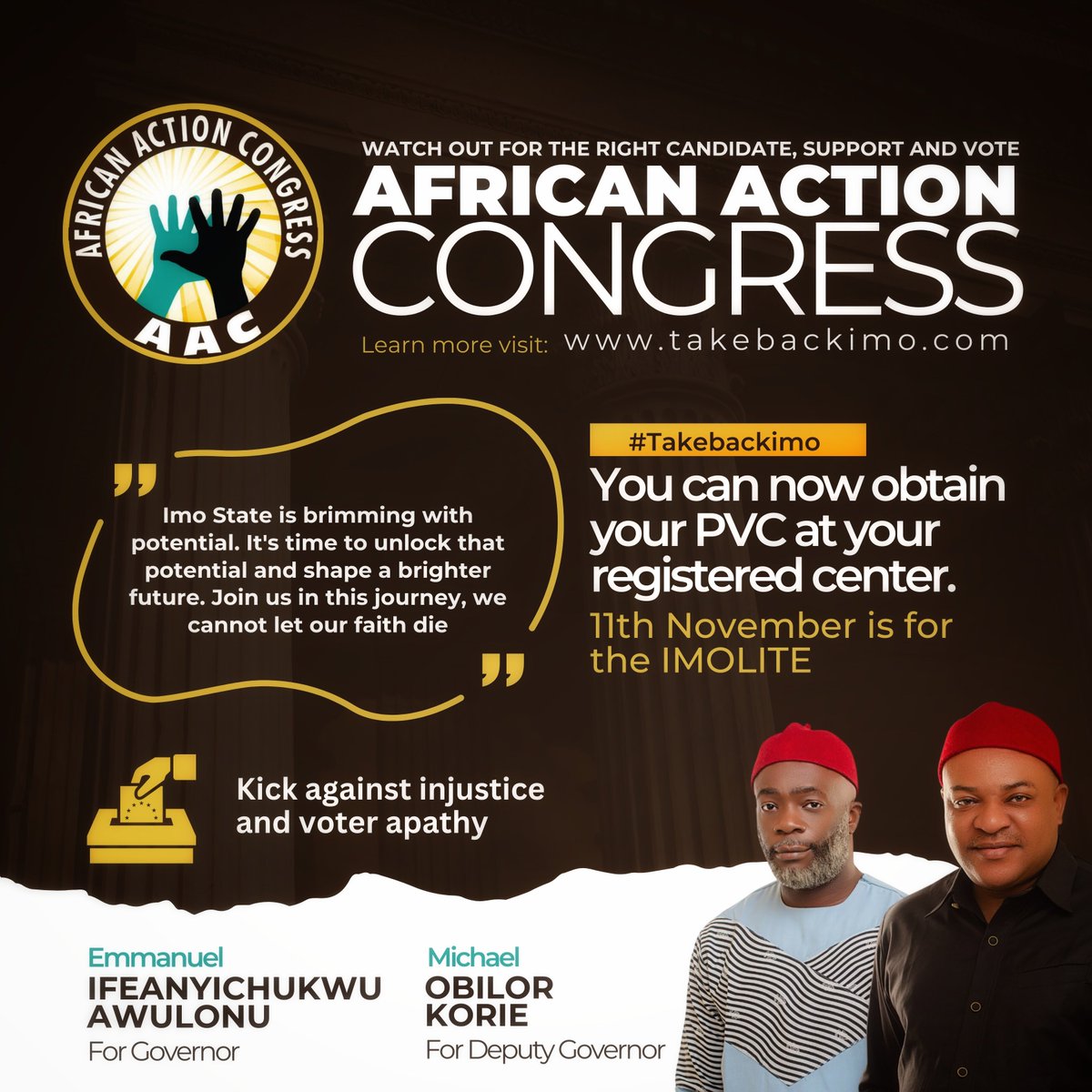 Takebackimo2023's tweet photo. Imo State deserves a future free of corruption and decay. Let's fight for our pride and our heritage by voting for the best candidates in the upcoming elections.
#ImoElection
#2023Elections
#ImoPolitics
#TakeBackImo
#AwulonuKorie2023 https://t.co/SfHvEP4yyX