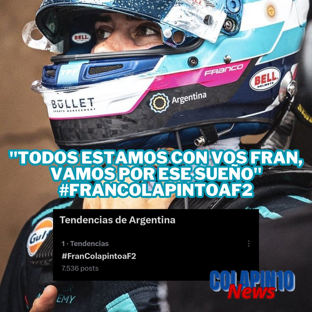 Buen día a todos!
Los invitó a sumarse al #FranColapintoaF2 en todas las redes sociales. En el día de ayer surgió esta iniciativa, con fin de dar visibilidad la falta de apoyo que existe, hacia los deportistas en especial los pilotos de automovilismo. +