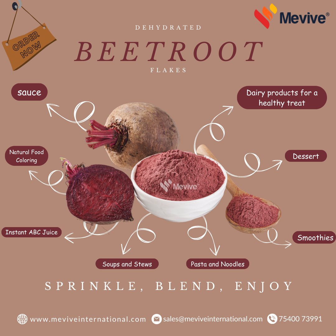 MeviveIntl's tweet image. Enrich your recipes with our Dehydrated Beetroot Powder! 🌟 Natural colour, powerful flavour, and many culinary possibilities. 🍽️
.
#beetroot #beetrootpowder #health #culinary #mevive #cooking #abcjuice #instantpowder