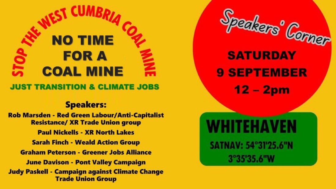 NorthWestFOE's tweet photo. Great turnout in Whitehaven today to say No Time For A Coal Mine
#ClimateJobsNow
#JustTransition https://t.co/H45Pb6cuQf