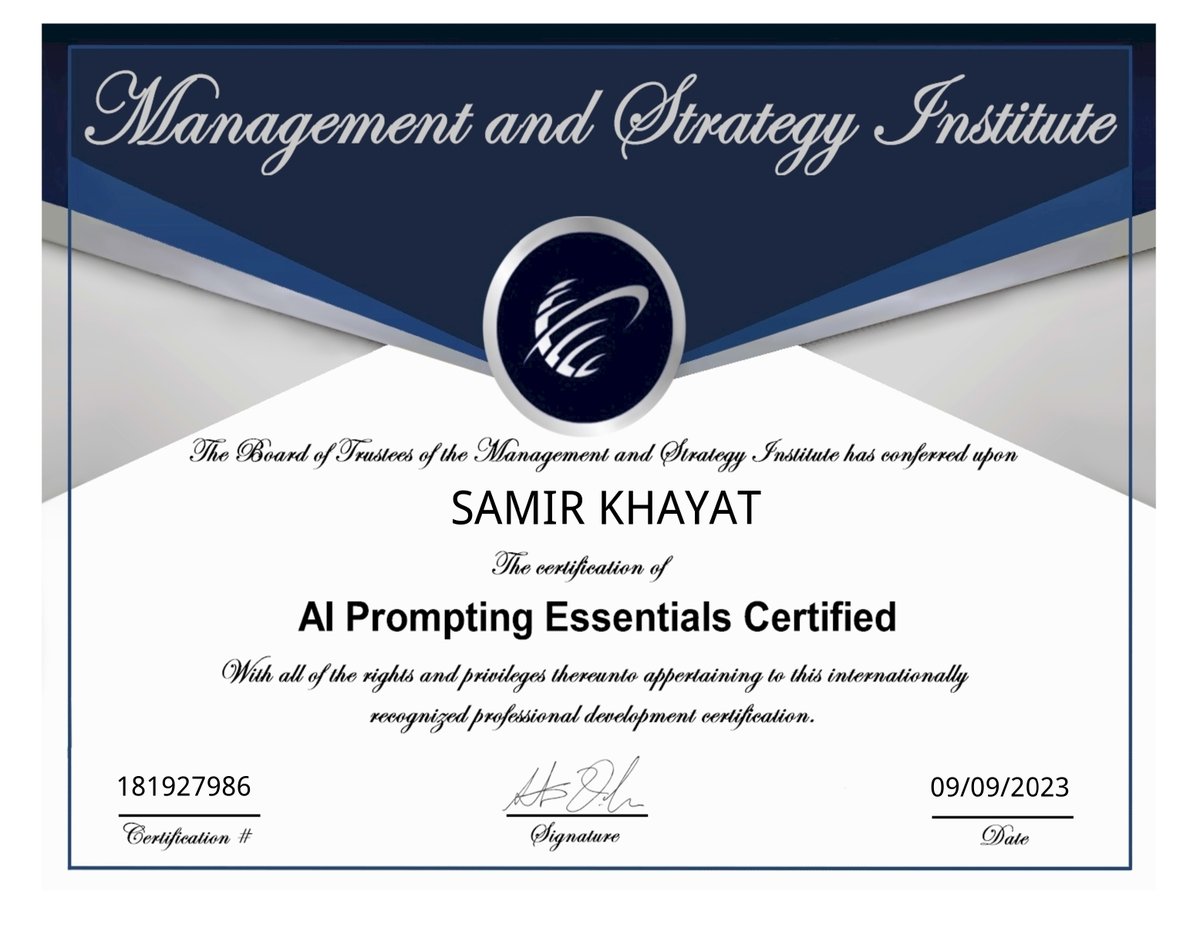 OD5SK's tweet photo. I just completed AI Prompting Essentials Certified (AIPEC) - Advanced over here on #MSIcertified https://t.co/MQcLRJ69MS