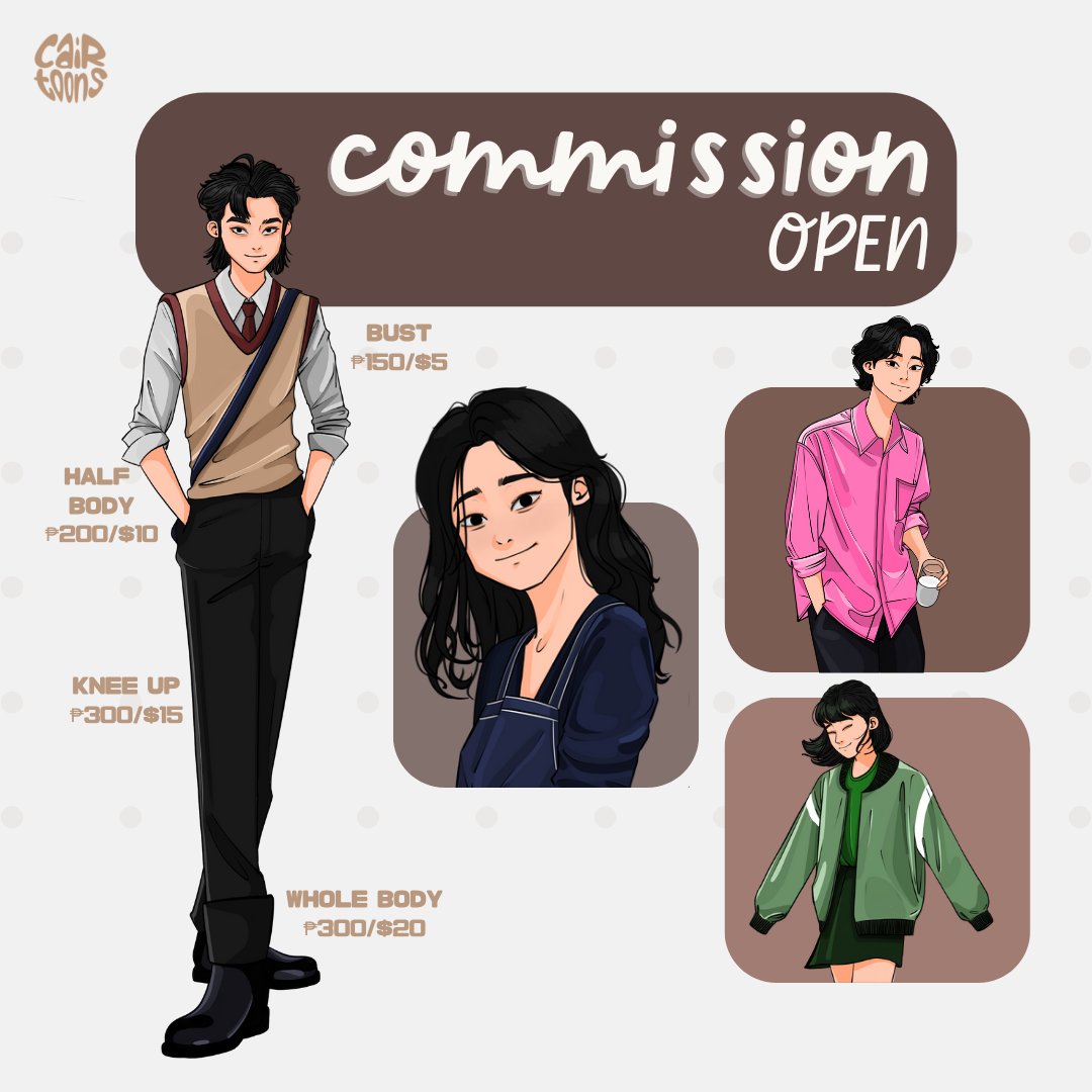 cairtoons's tweet photo. Finally, I AM OPEN FOR COMMISSIONS! 

– if you're interested or have further questions, please feel free to contact me through DMs.

[rts and hearts are greatly appreciated!]
#Commission #CommissionSheet #commissionopen #ArtistOnTwitter https://t.co/LVeMomfY8w