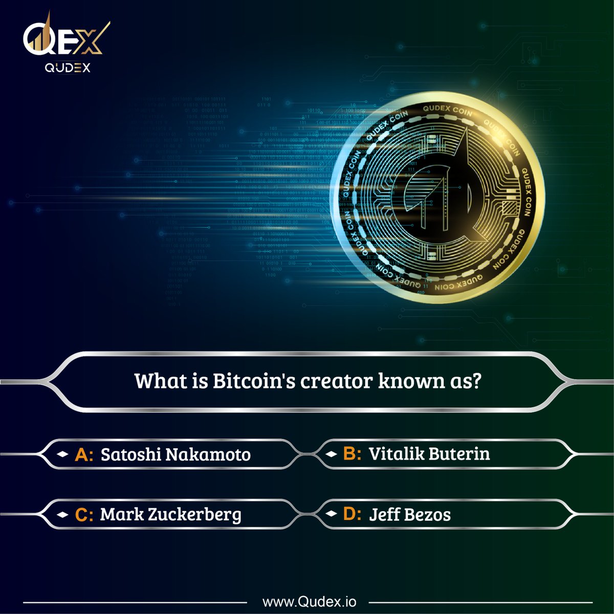 QexCoin's tweet photo. Who's Behind #Bitcoin? Test Your #CryptoKnowledge!
#BitcoinQuiz #BitcoinCreator #BitcoinKnowledge #QEXCoin #QuDex https://t.co/QguerGzSdv