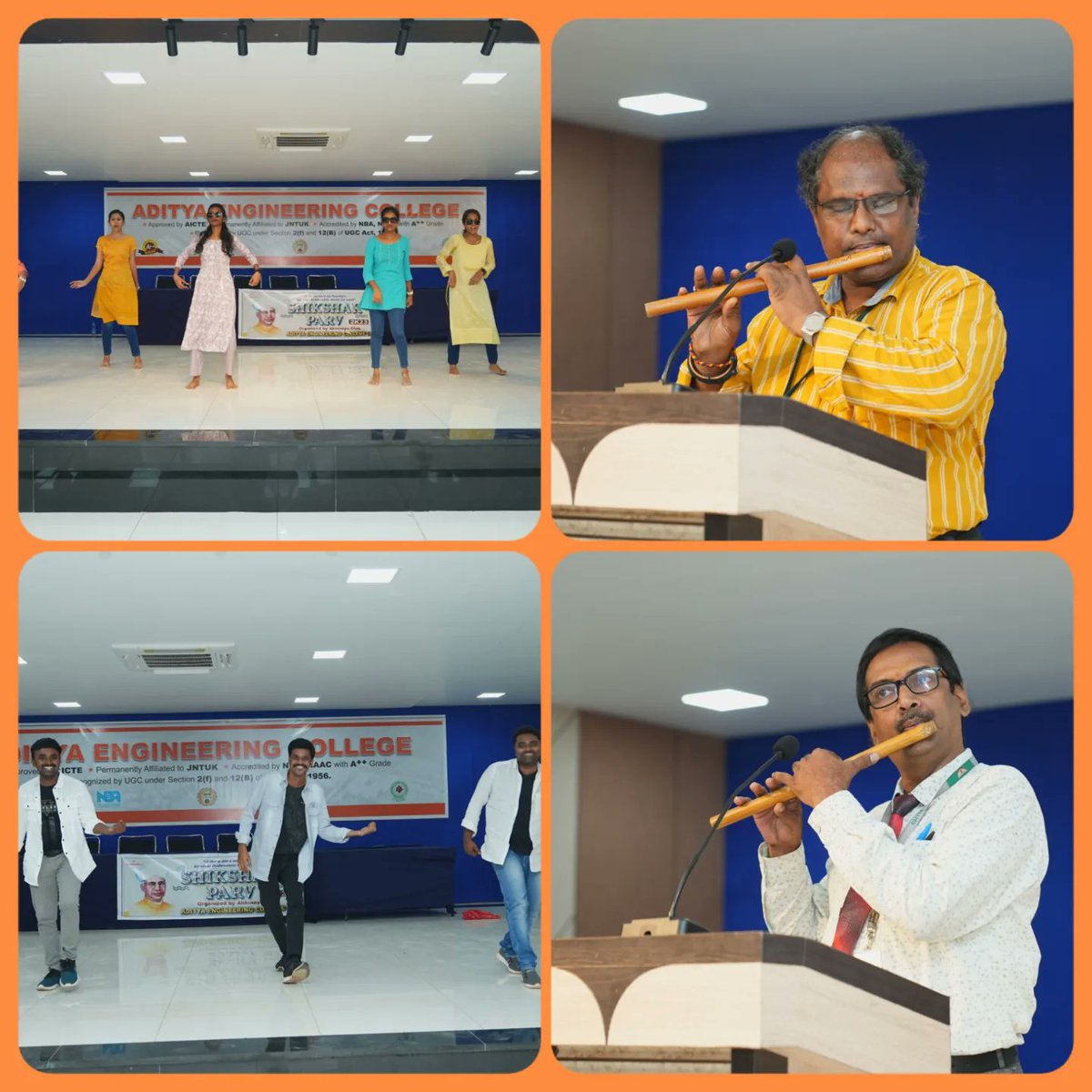 AdityaEduGroup's tweet photo. We're happy to share that the Abhinaya Club at our college orchestrated a fantastic Teacher's Day celebration. It was a heartwarming tribute to our incredible educators, filled with gratitude, performances, and memorable moments.  📚👩‍🏫👨‍🏫 #TeachersDay #AbhinayaClub #collegelife https://t.co/BW8xnOsLon