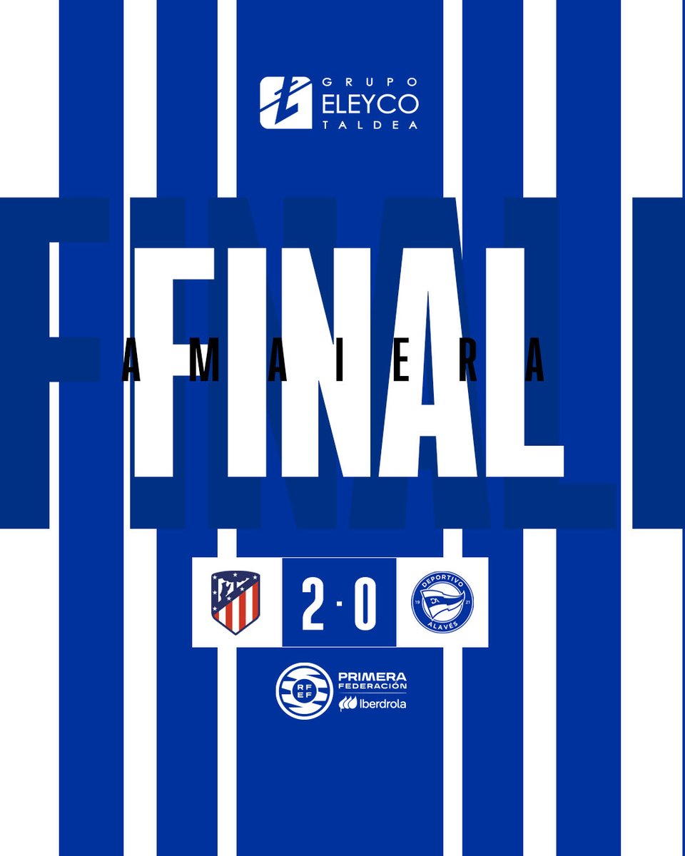 🔚 Final en Alcalá de Henares | 2-0 

Rincón y Yoli dan la victoria a las colchoneras en el segundo acto. 
La mejor ocasión albiazul fue para Olga. 

#GoazenGloriosas ⚪️🔵